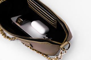 small hand bag inside shot - color beige
