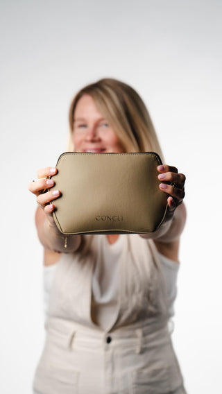 Coneli bag made from plant-based vegan leather, the material the brand uses instead of animal leather