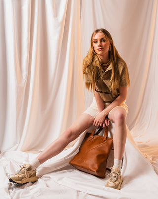 Coneli vegan tote bag converted into a backpack, shown as a two-in-one convertible design